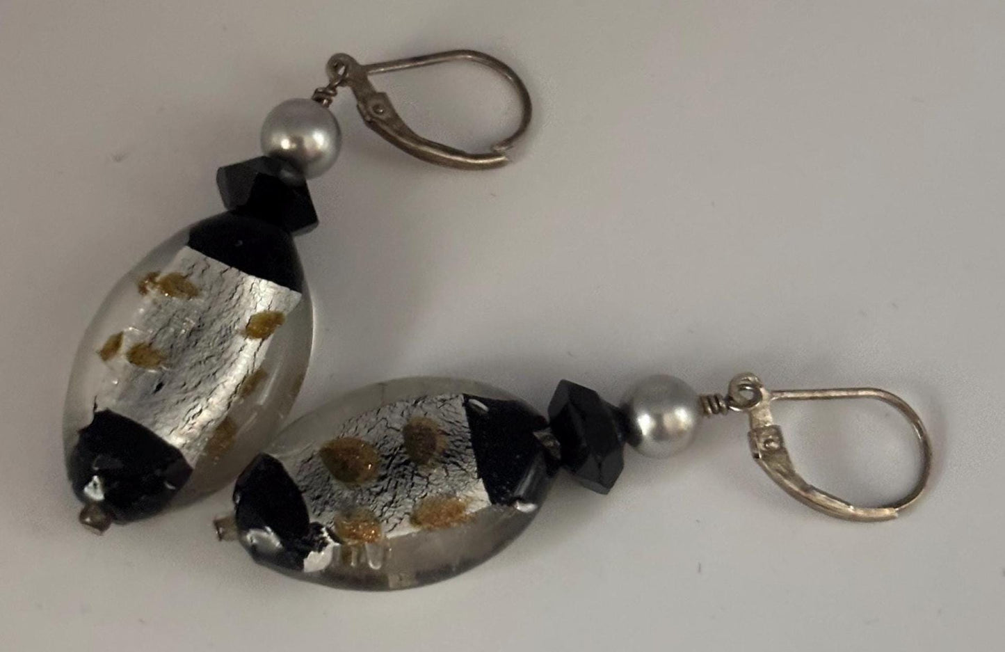 Vintage Silver Black & Copper Lampwork Beads with Czech Black Crystal Swarvoski Grey Pearls Lover Antiques and Vintage