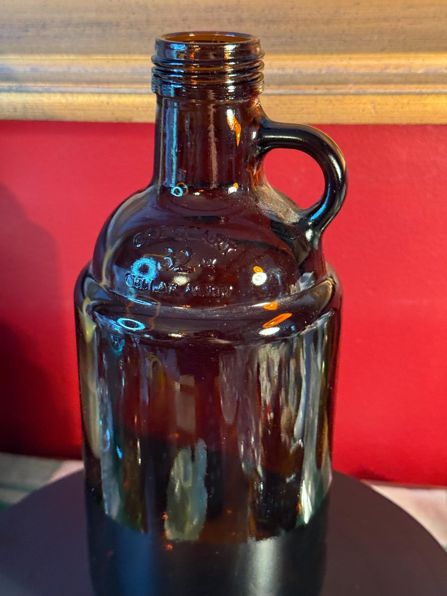 Vintage Amber Glass Growler Jug with Handle 32 oz Brown Beer Bottle Collectible