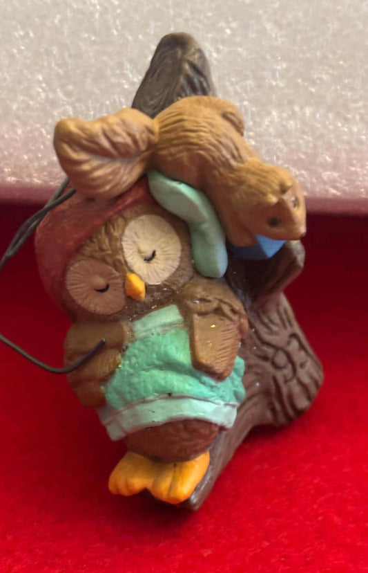 1993 Hallmark Christmas Tree Owliver with Squirrel Ornament, Holiday Decor, Gift for Her