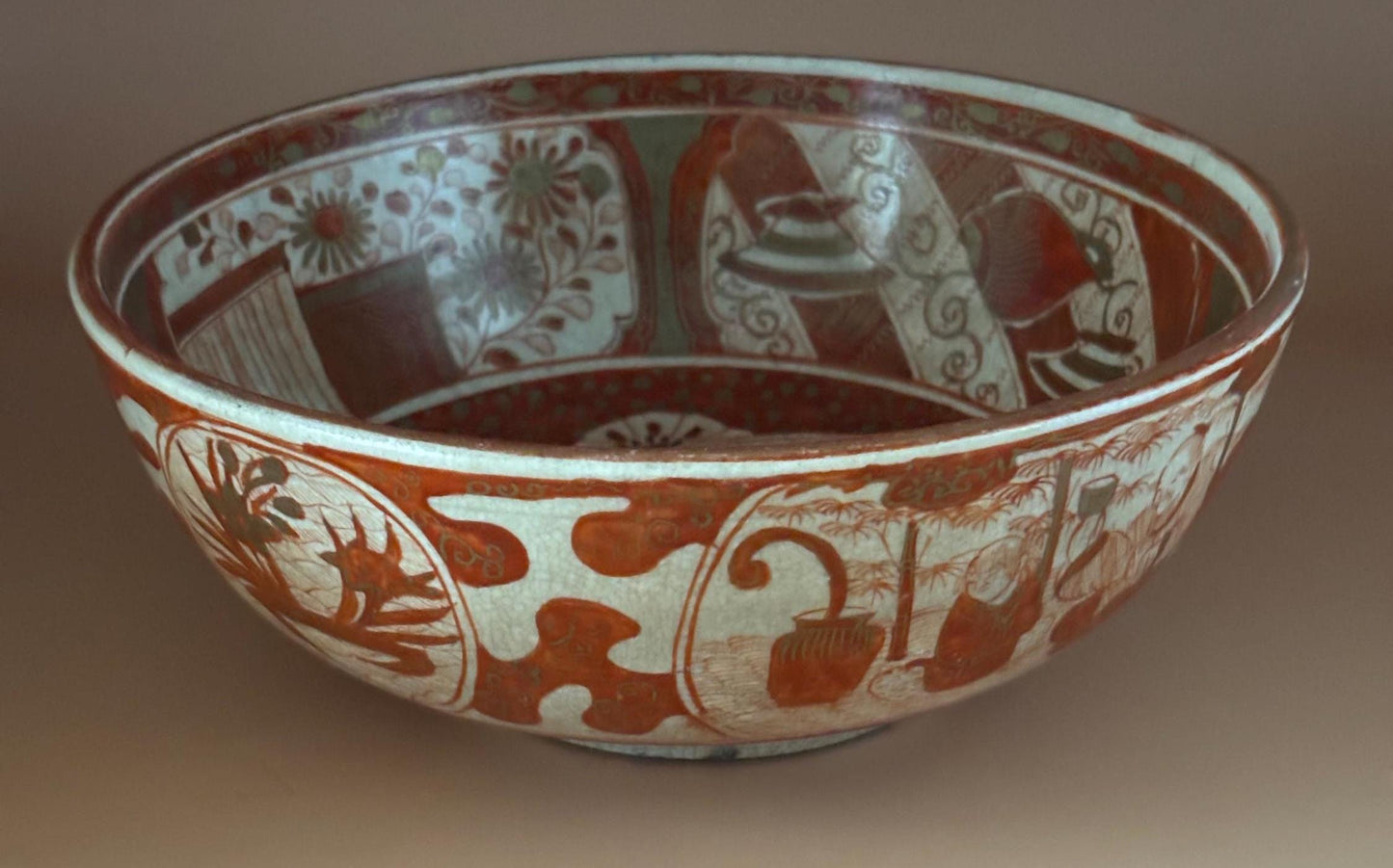 Antique Kutani Deep Porcleain Bowl with Overglaze Circa 1800's