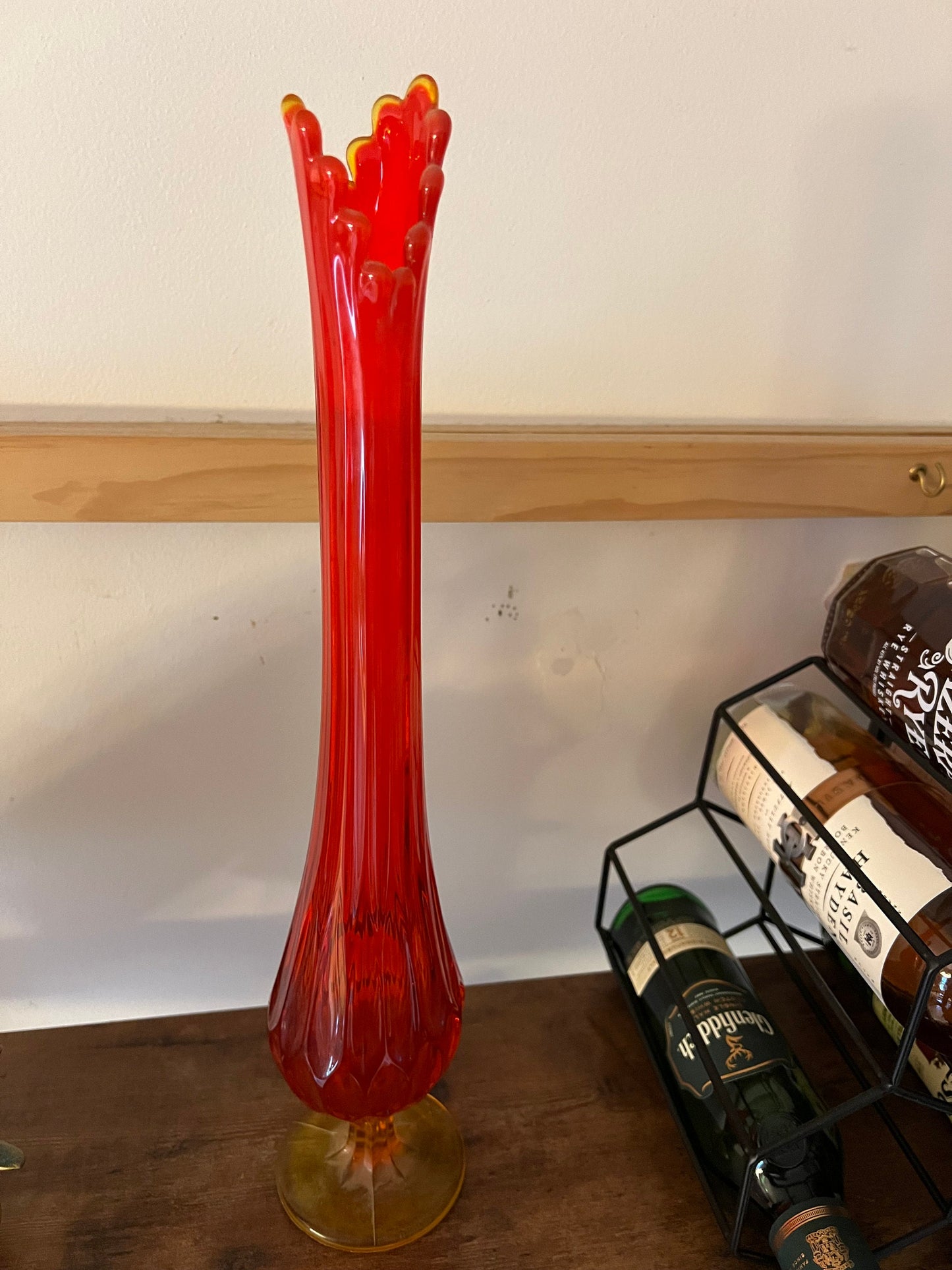 Vintage Fenton Amberina Thumbprint Vase, Colonial Orange Fenton Tall Vase, Lover Antiques and Vintage