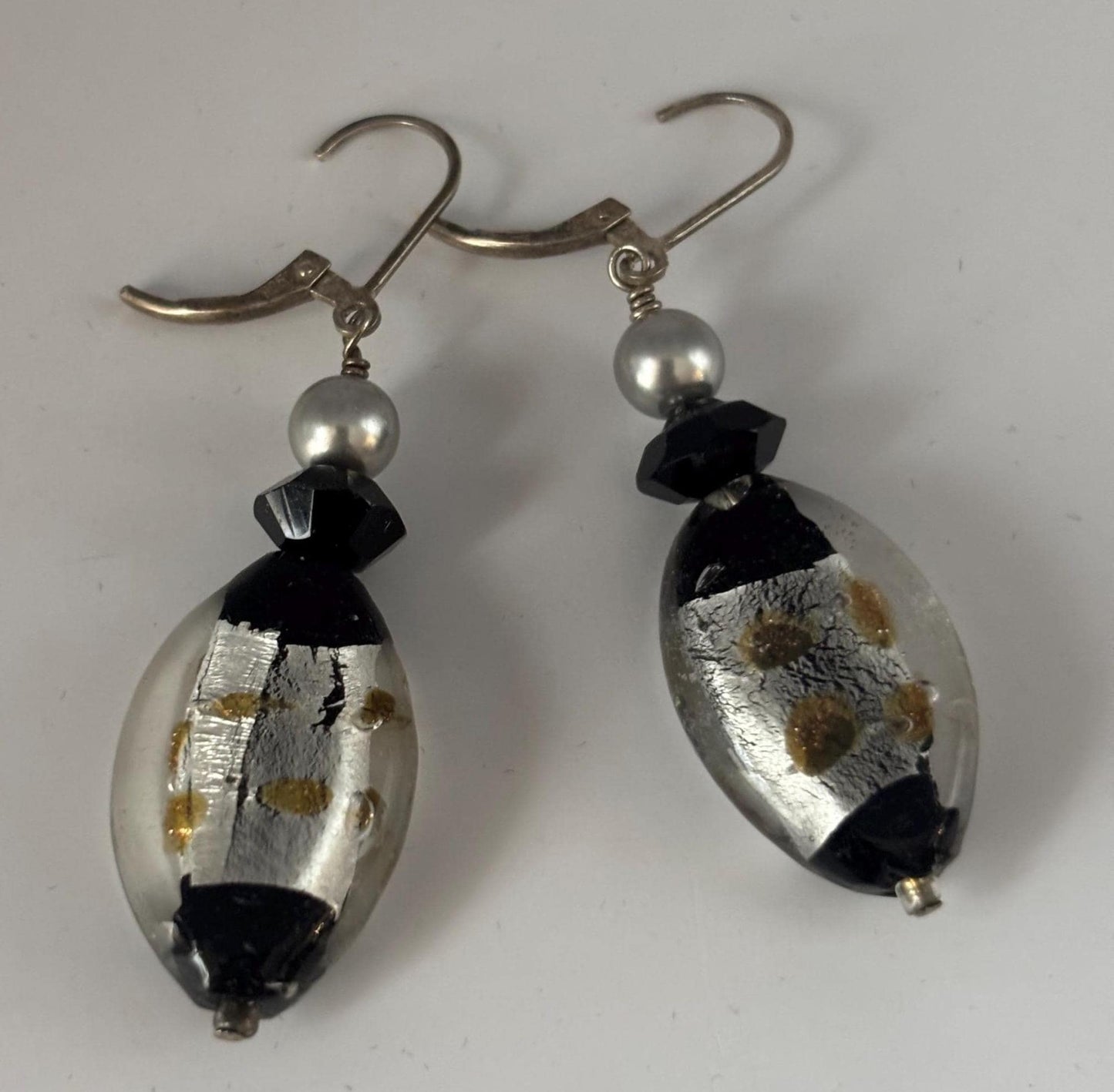Vintage Silver Black & Copper Lampwork Beads with Czech Black Crystal Swarvoski Grey Pearls Lover Antiques and Vintage