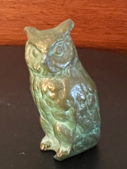Antique Bronze Mini Owl Figurine, with Original Patina, Old Owl Figure, Lover Antiques and Vintage