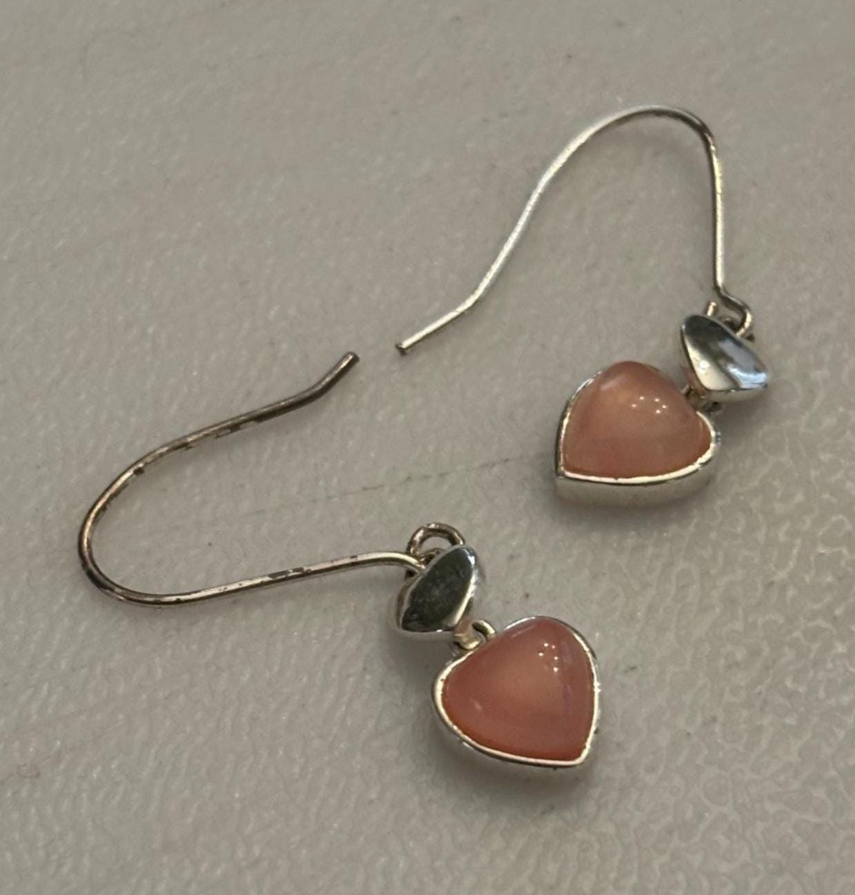 Vintage Pink Heart Mother of Pearl & Sterling Silver Earrings Lover Antiques and Vintage