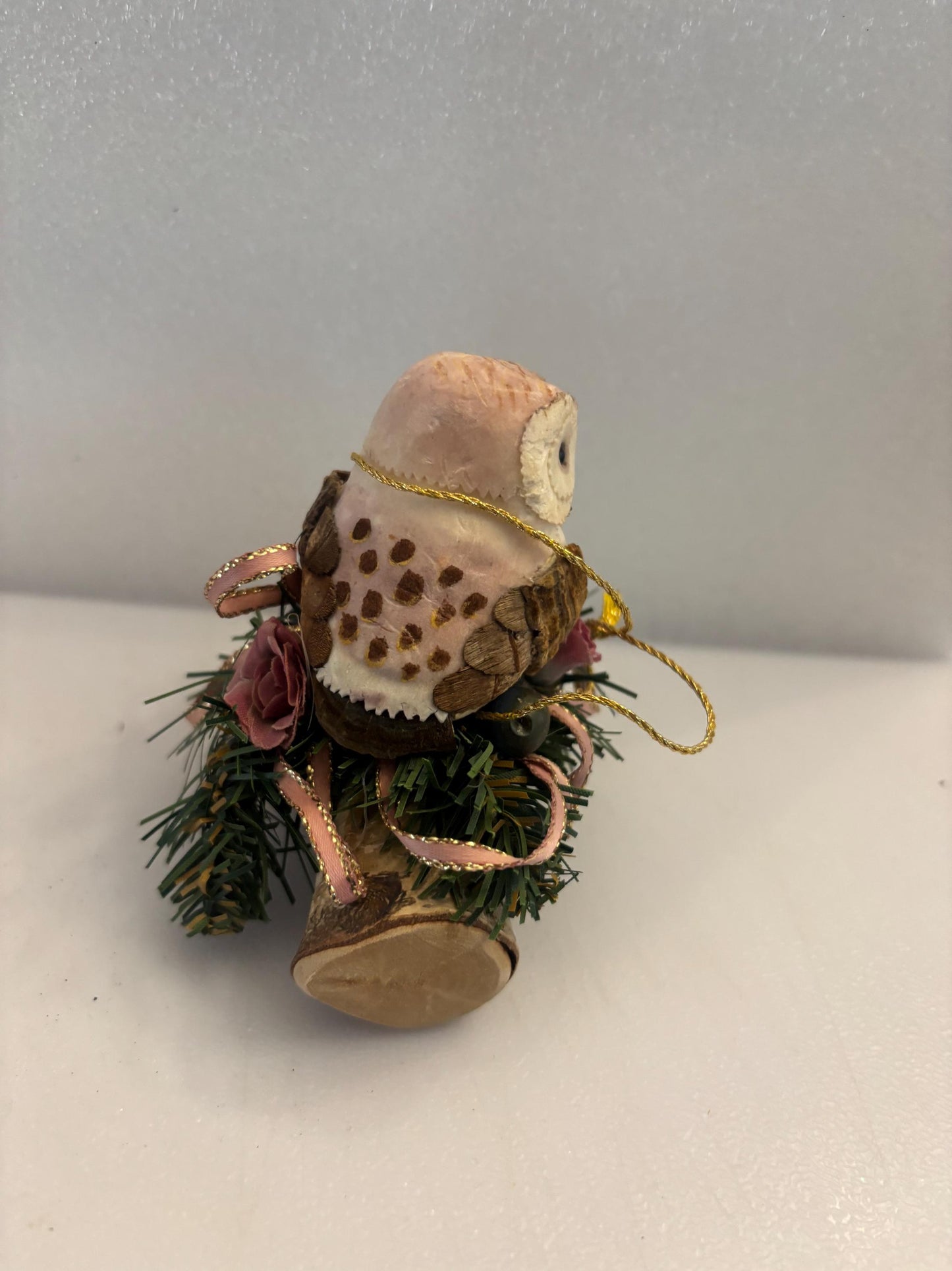 Vintage Owl on a Nest Wood Figurine Owl on Birch Bark Log Lover Antiques and Vintage