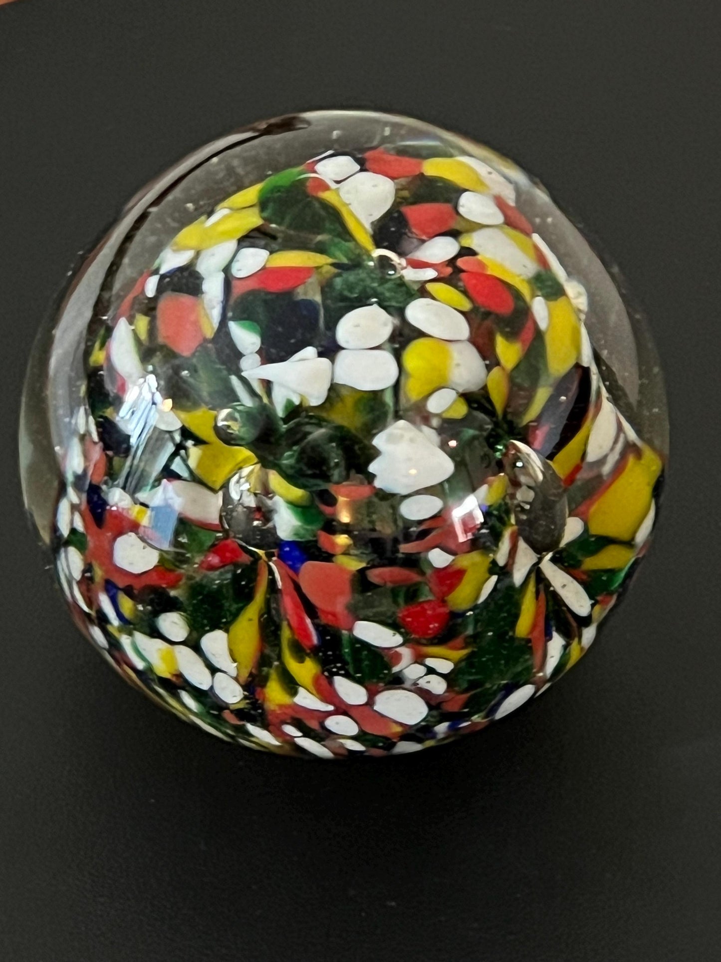 Vintage Confetti Blossom Glass Paperweight: Abstract Bubble Art