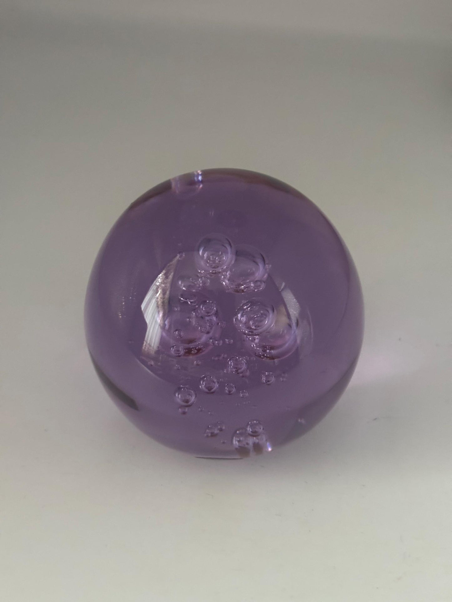 Vintage Purple Amethyst Glass Paperweight with Air Bubbles Konst Urshult Sweden Art Glass