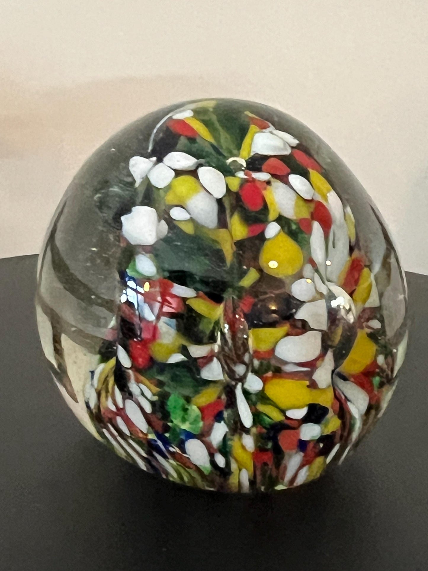 Vintage Confetti Blossom Glass Paperweight: Abstract Bubble Art