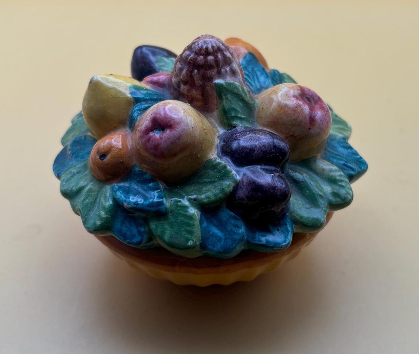 Vintage Italy Majolica Trinket Box Fruit Basket Hand-Painted SACA 315 Lover Antiques and Vintage