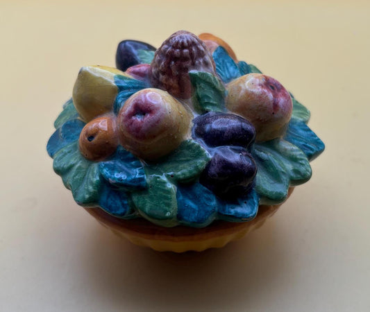Vintage Italy Majolica Trinket Box Fruit Basket Hand-Painted SACA 315 Lover Antiques and Vintage