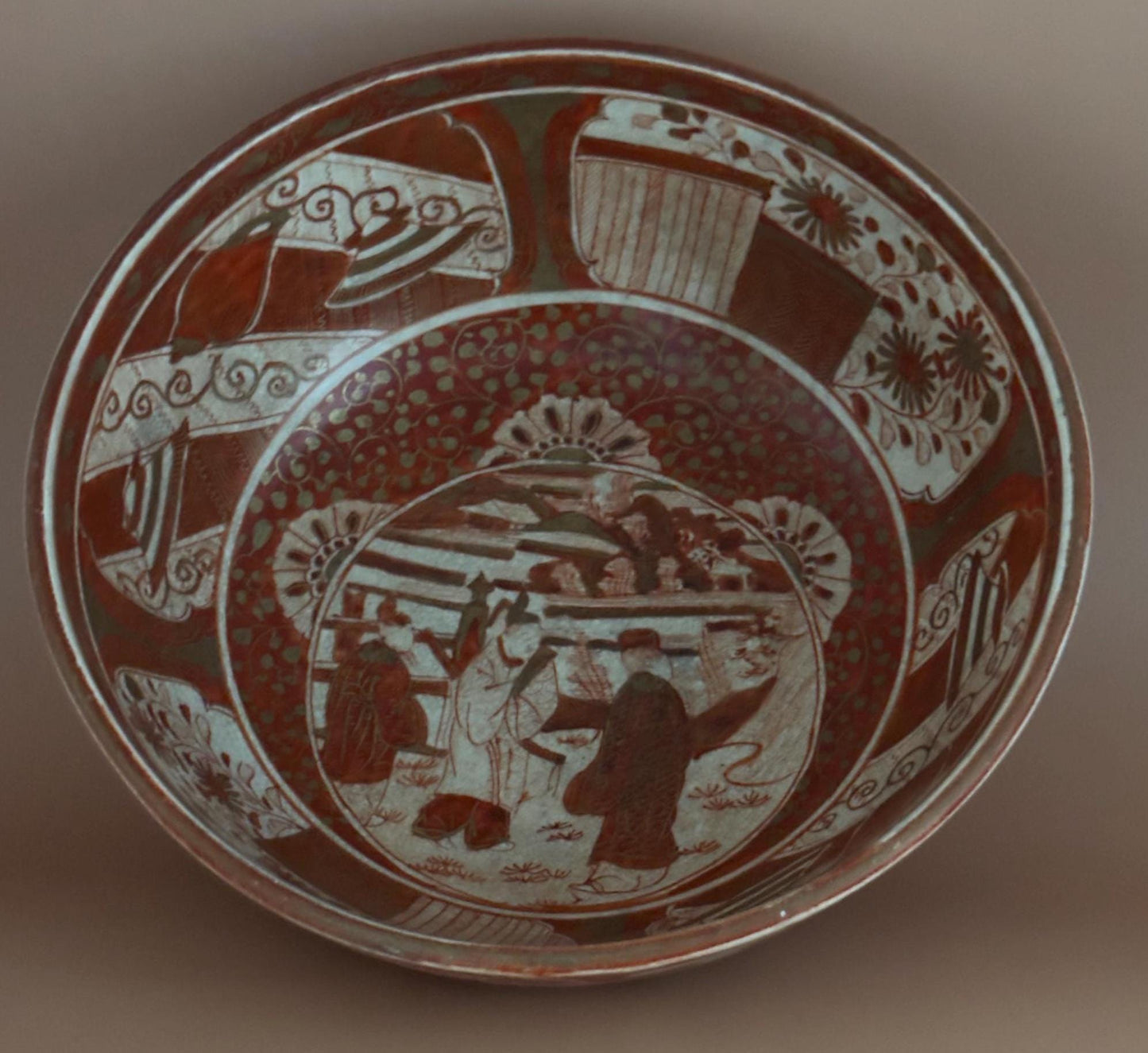 Antique Kutani Deep Porcleain Bowl with Overglaze Circa 1800's