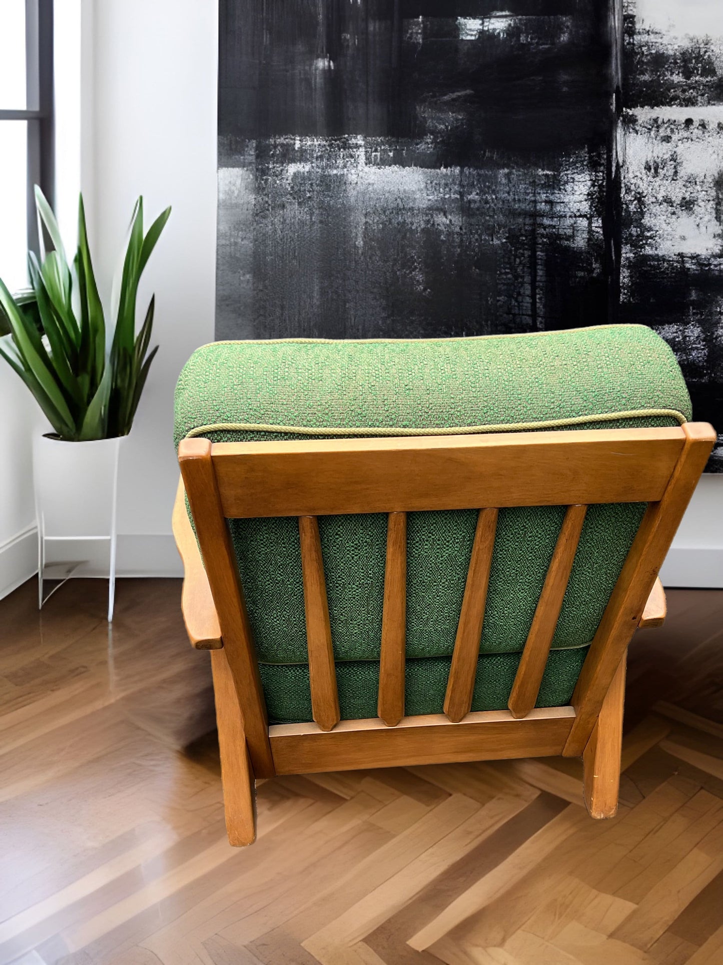 Cushman Londonderry Chair No. 5385: Mid Century Modern Green Cushion Paddle Armchair
