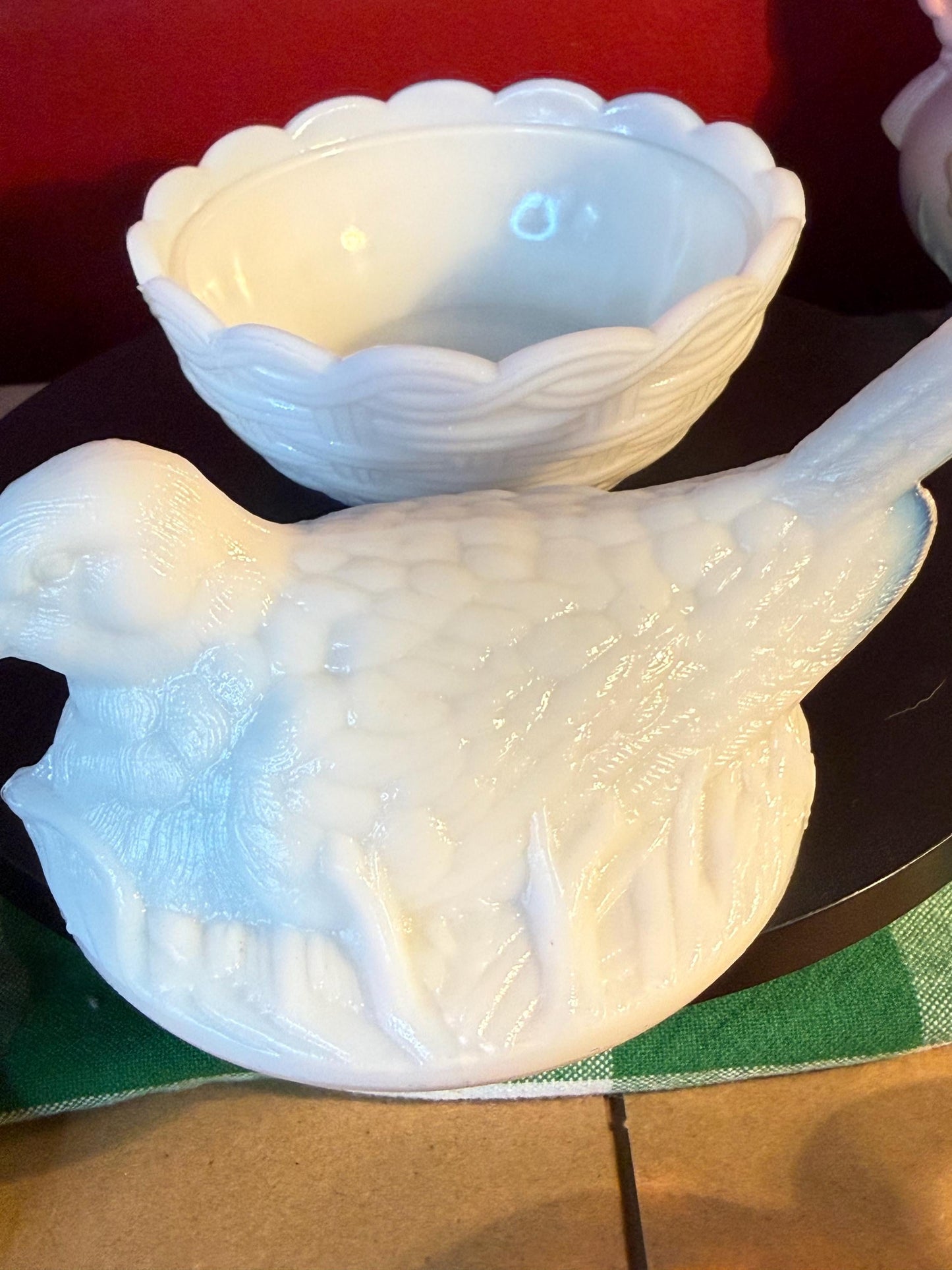 Vintage Hen on Nest Milk Glass Covered Dish White Collectible Animal Figurine