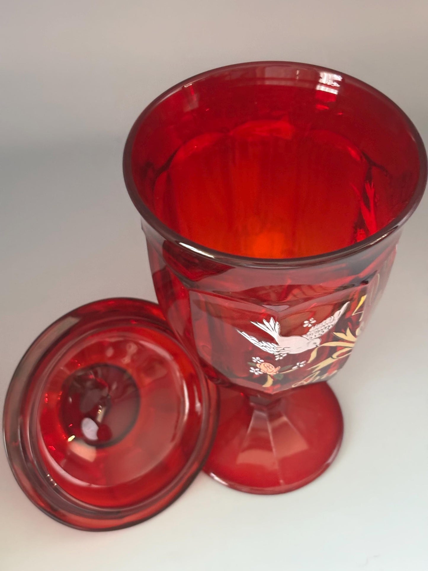 Viking Glass Ruby Red 40th Anniversary Glass Covered Candy Dish Lover Antiques and Vintage