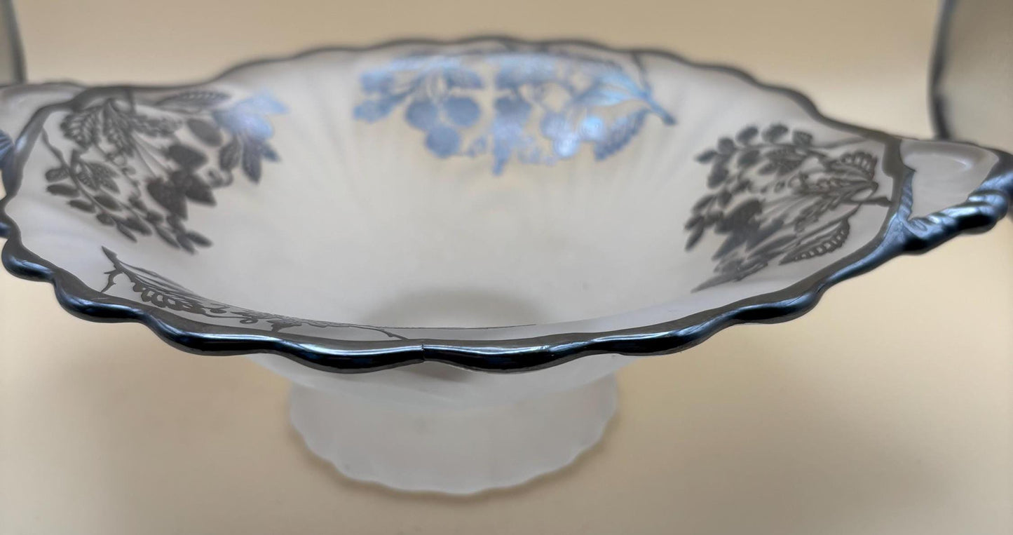 Vintage Silver on Crystal Large Serving Plate Platter Three Footed By Silver City Lover Antiques and Vintage