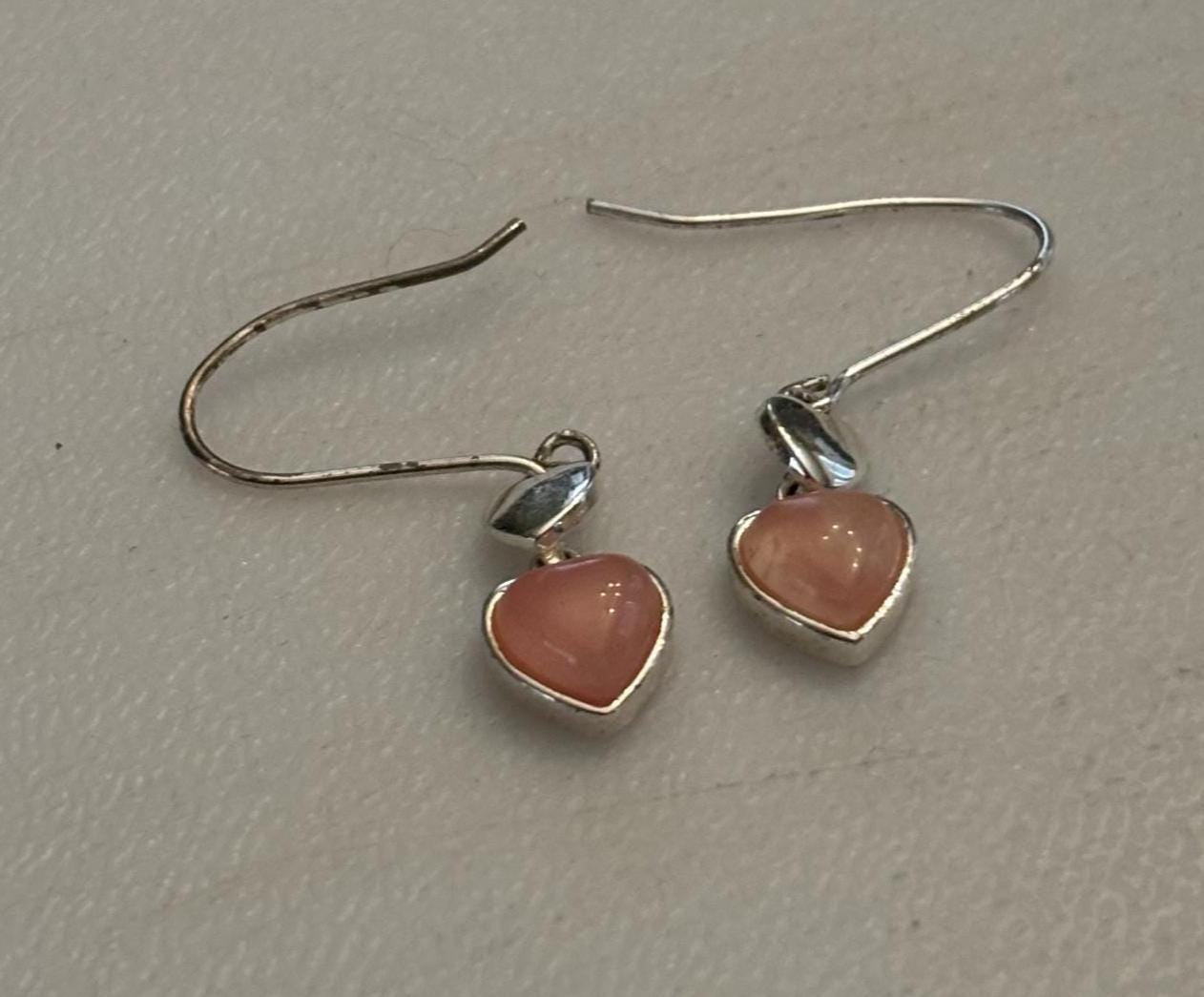 Vintage Pink Heart Mother of Pearl & Sterling Silver Earrings Lover Antiques and Vintage