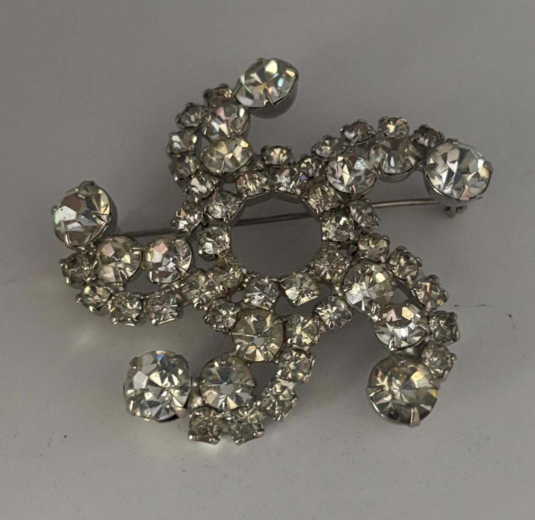 Vintage Rhinestone Swirl Brooch, Crystal Elegant Pin Jewelry