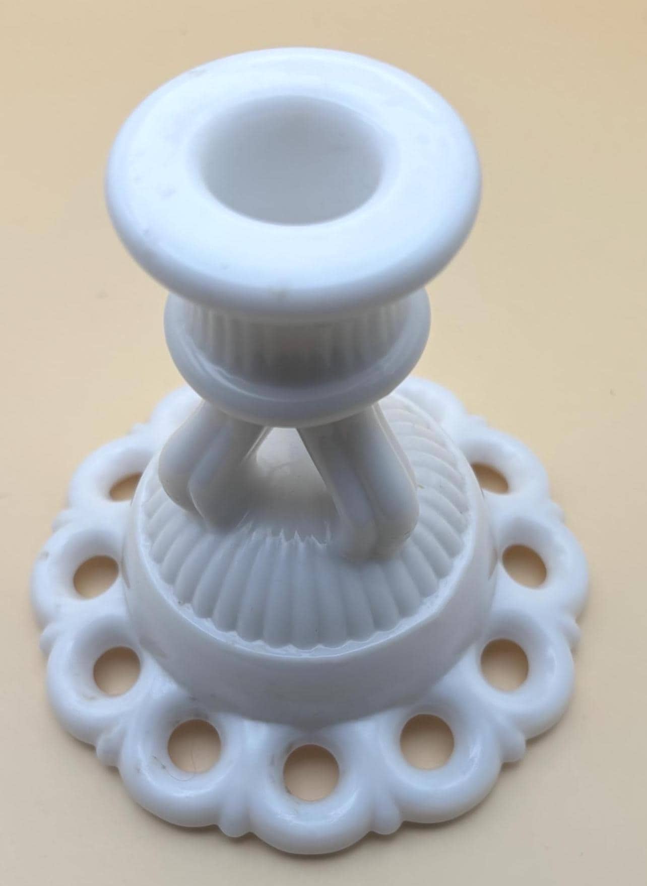 Westmoreland Scalloped Milk Glass Candle Stick Holder, Lover Antiques and Vintage