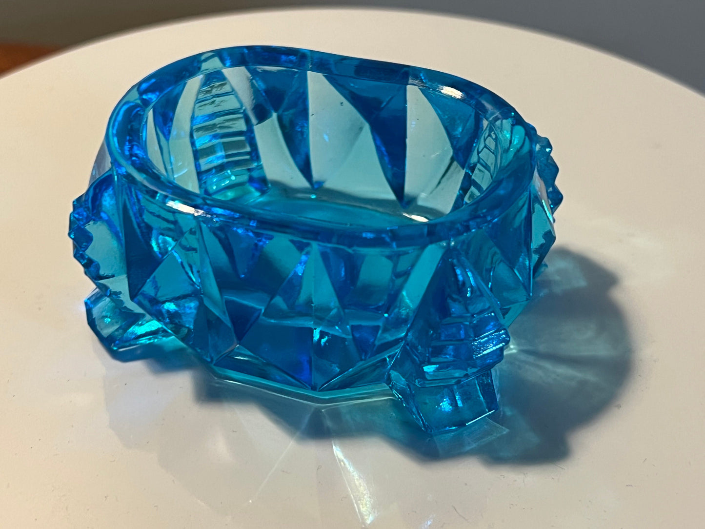 Vintage Blue Cut Glass Sugar Dish: Rectangular Toothpick Holder