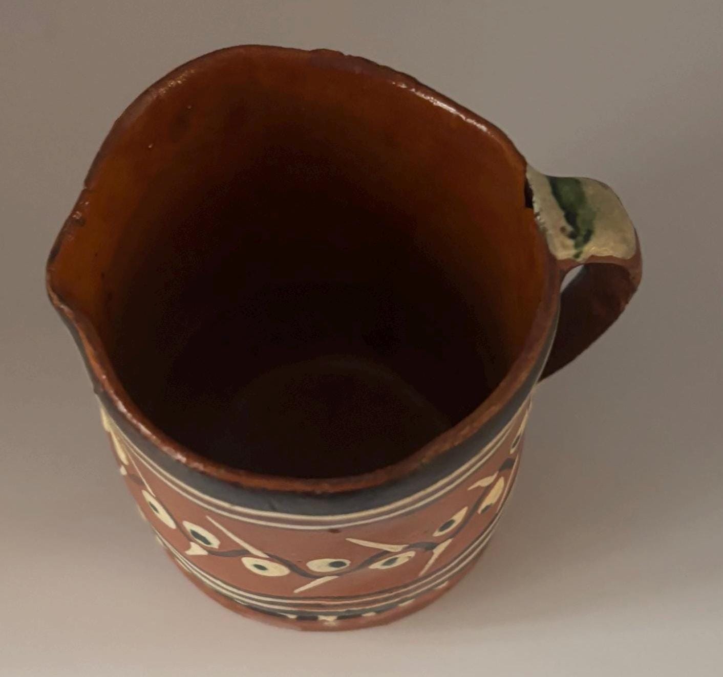 Vintage Mexican Pottery Tlaquepaque Tonala Pitcher Primitive Art Hand Made Hand Painted Lover Antiques Vintage