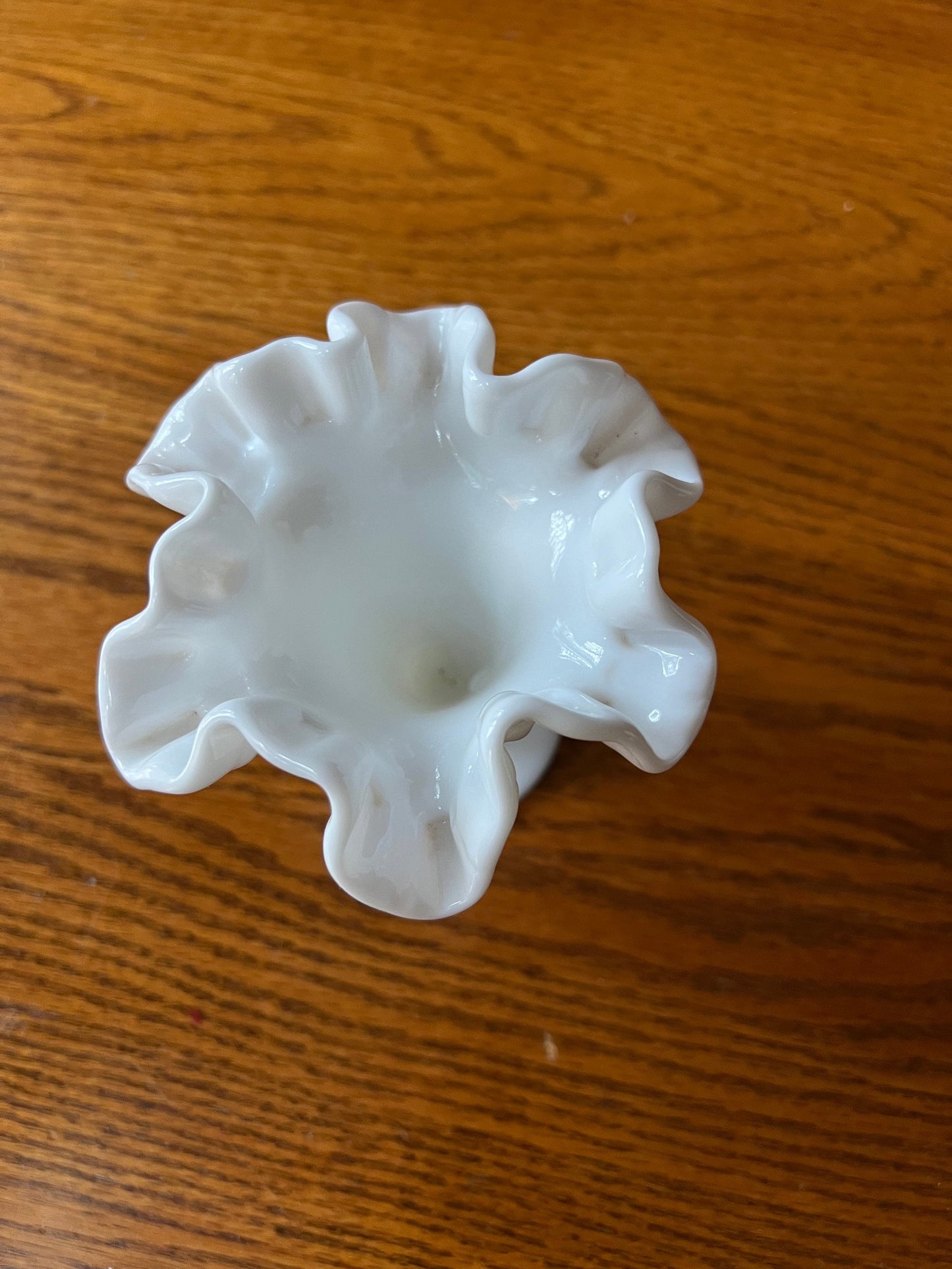 Vintage White Hobnail Glass Vase: Ruffled Edge, Art Glass