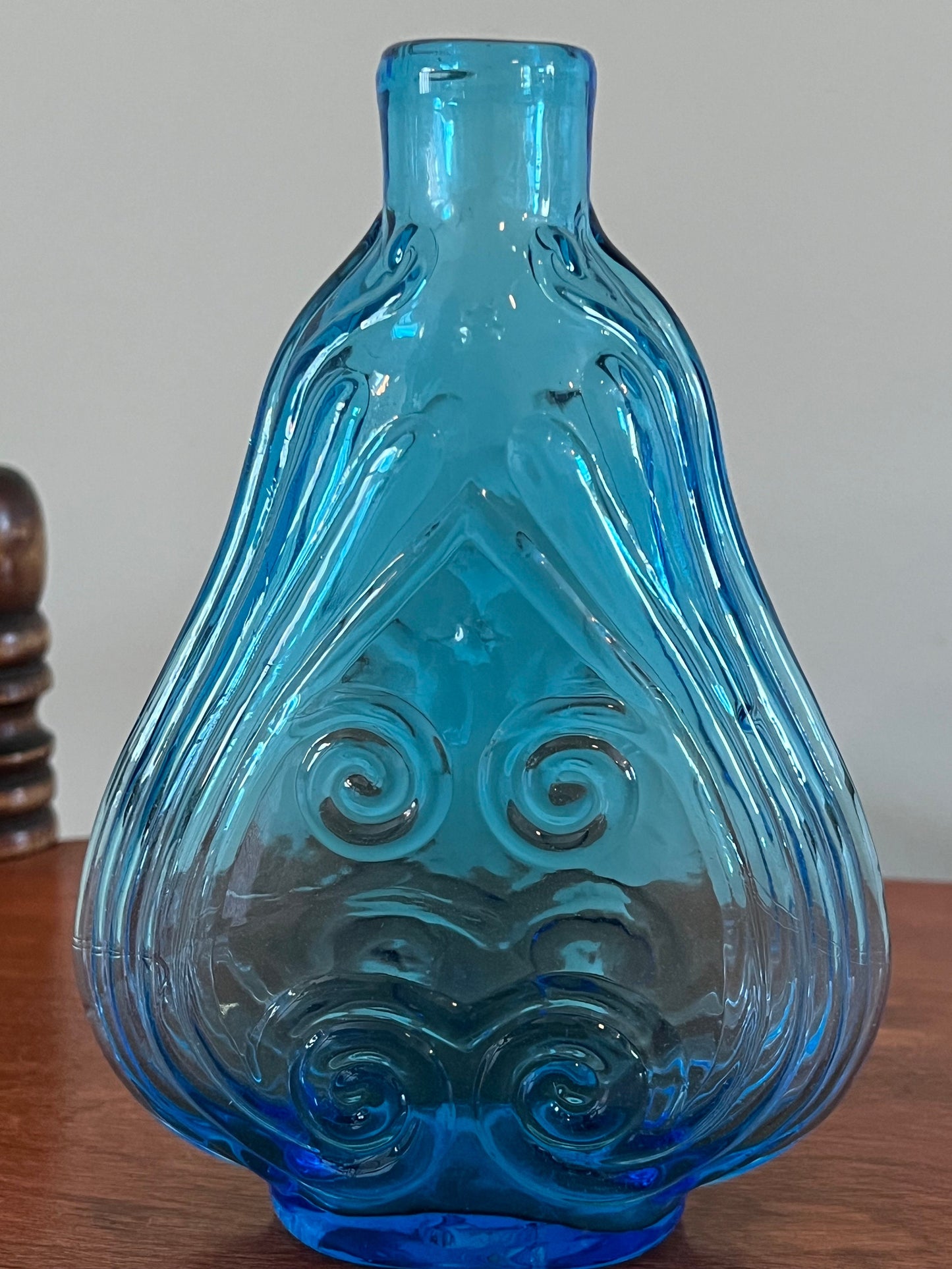 Vintage Blue Glass Violin Vase: Hand Blown Art Glass Flask
