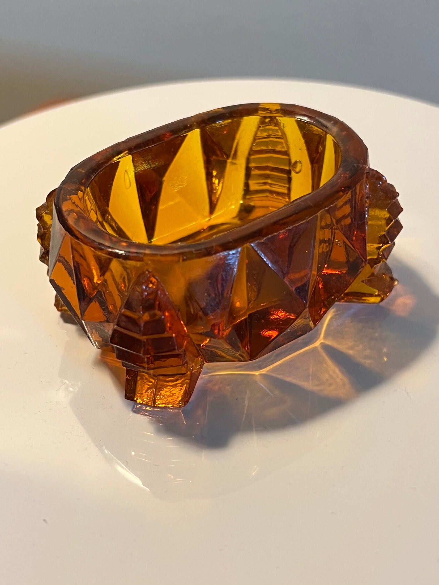Vintage Amber Cut Glass Toothpick Holder: Rectangular Sugar Dish
