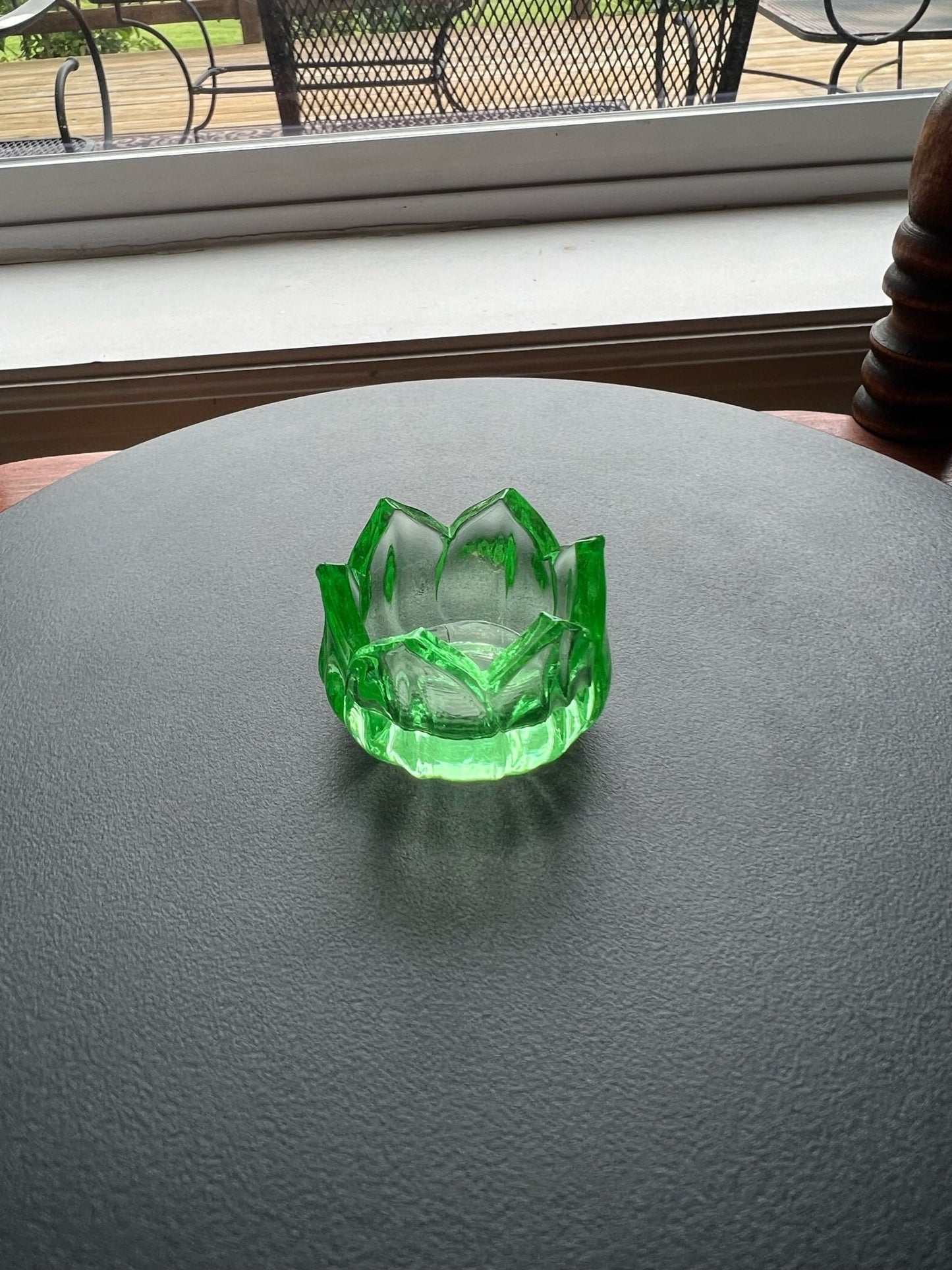 Vintage Westmoreland Green Uranium Glass Lotus Flower Salt Dish