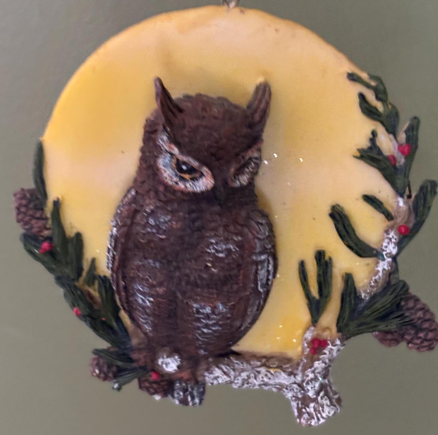 Vintage Owl Ornament Three Dimensional Owl Figurine Moon Background Lover Antiques and Vintage