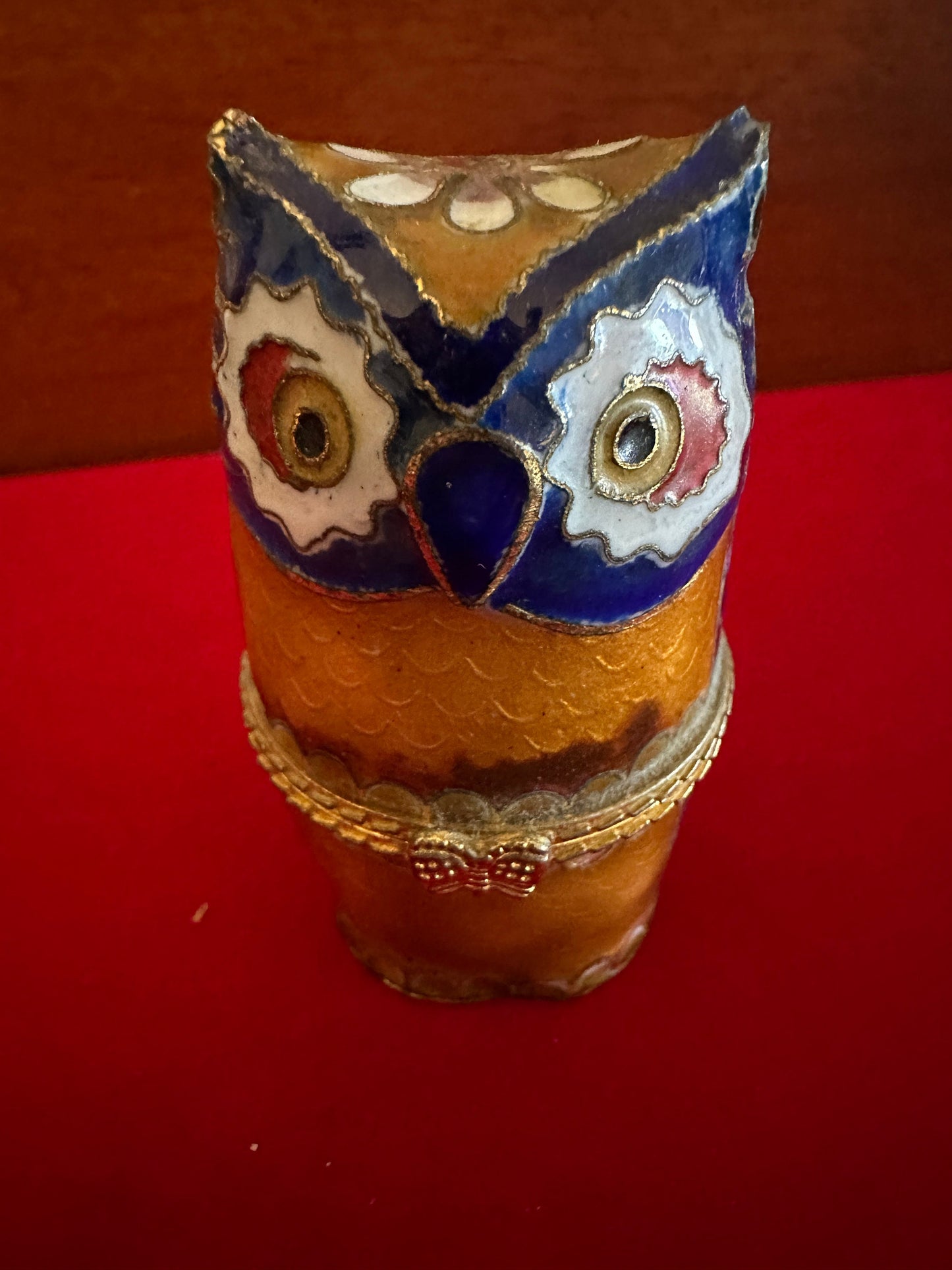 Vintage Cloisonné Enamel Owl Trinket Box: Cobalt Blue Figurine
