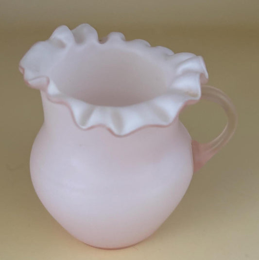 Antique Hobbs, Brockunier & Co. Pink Glass Ruffled Vase Light Pink Mini Pitcher with Handle Lover Antiques and Vintage