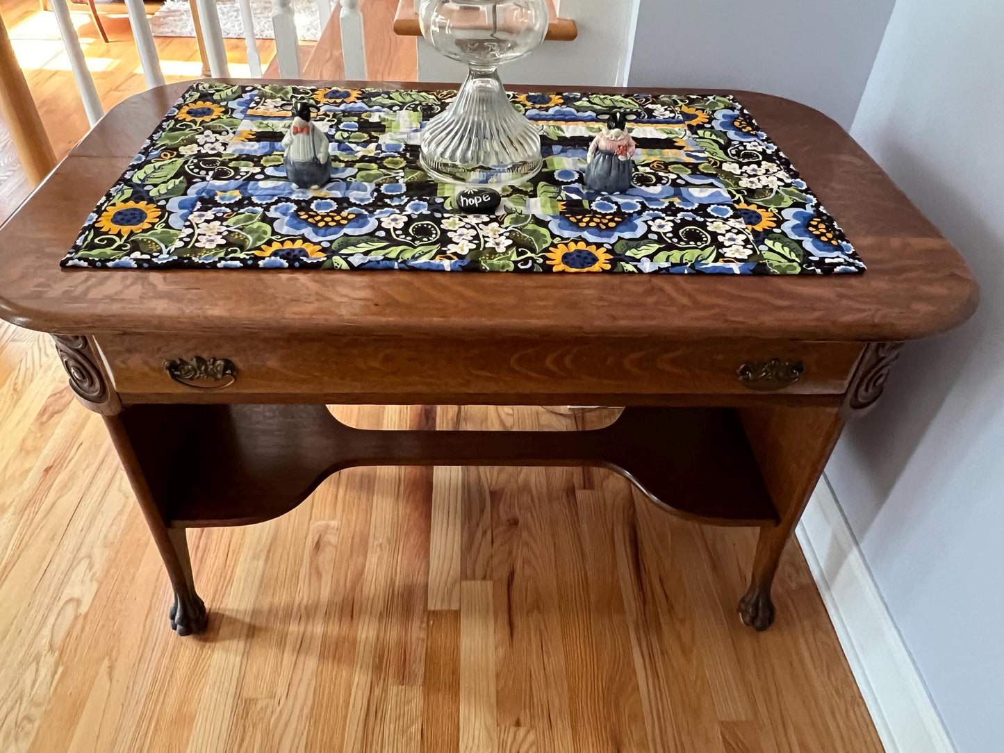 Antique Oak Claw Foot Table: Carved Wood Console Table, 1920s