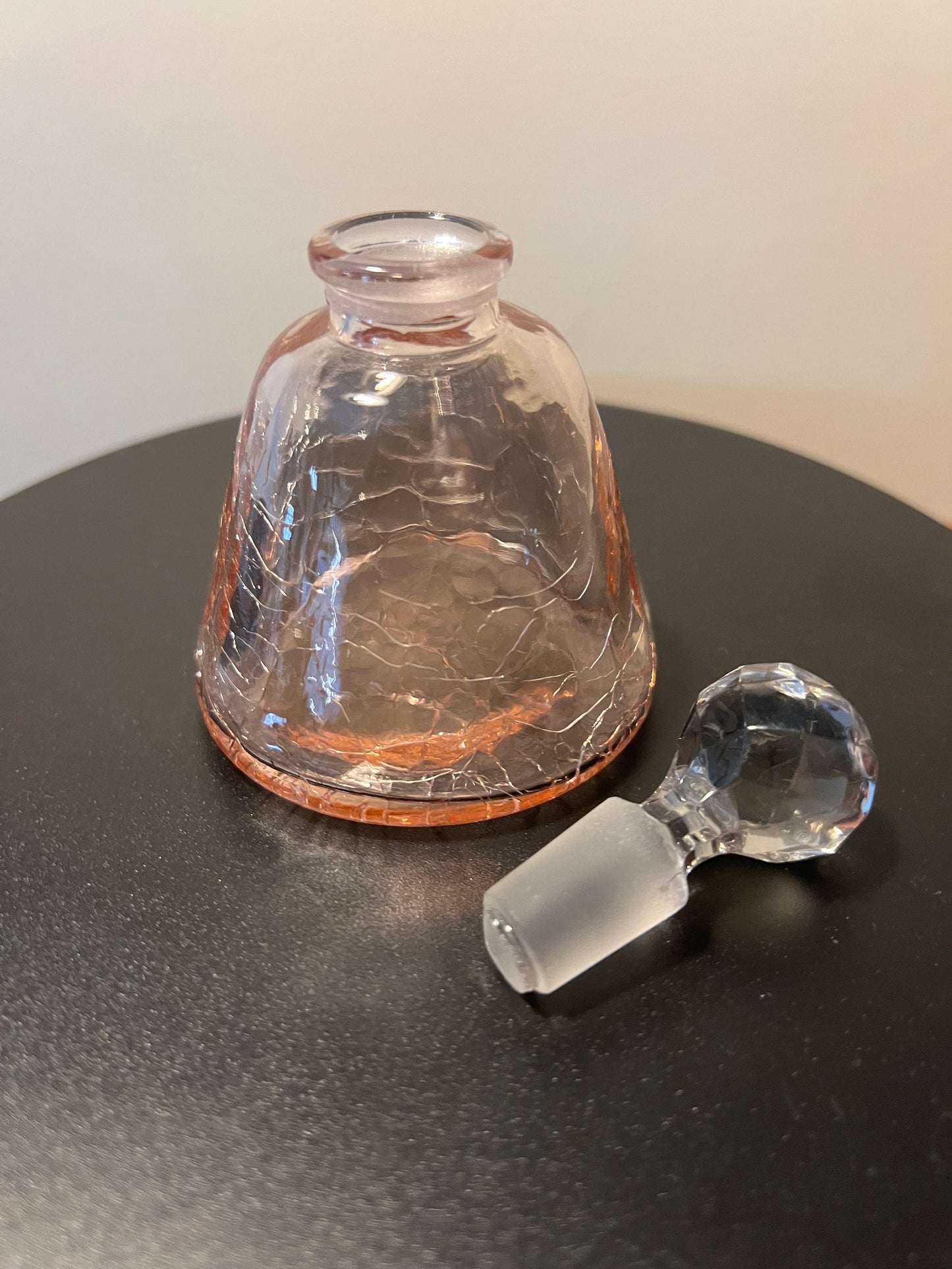 Vintage Pink Crackle Glass Perfume Bottle with Ball Stopper