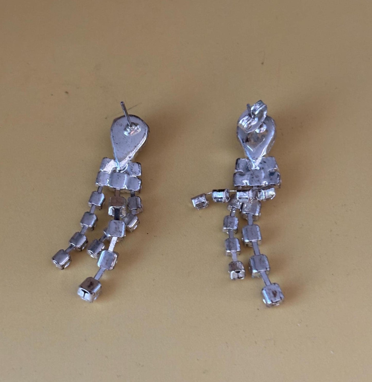 Rhinestone Drop Silver Earrings, Dangle Jewelry