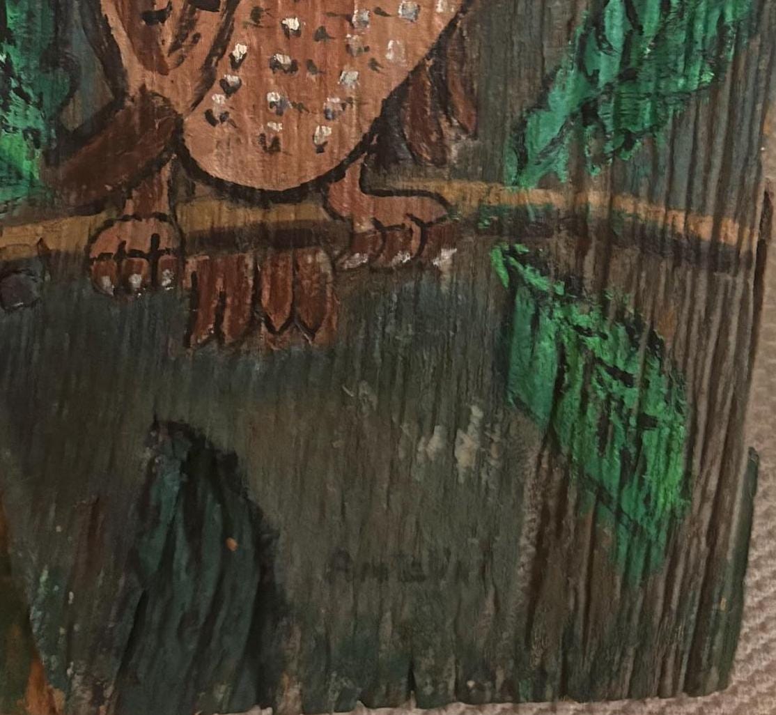 Vintage Owl Driftwood Wall Hanging Hand Painted Driftwood Wall Art Lover Antiques and Vintage