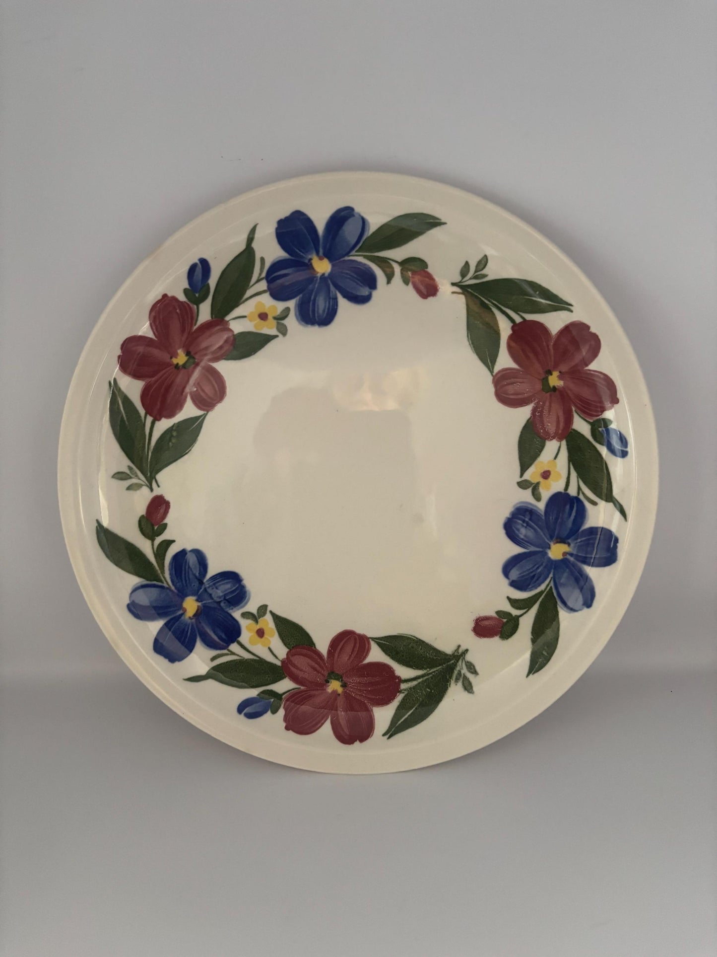 Paden City Pottery Shenandoah Ware Dinner Plate, Cosmos Pattern Hand Painted Rose & Red Flowers Yellow Accents, Lover Antiques and Vintage