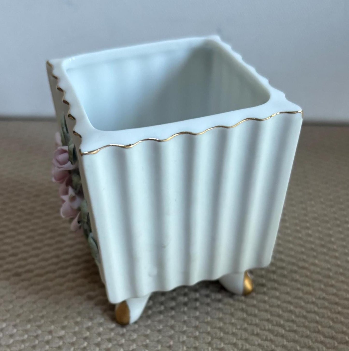Vintage Lefton Rose Adorned Small Square Footed Trinket Box Hand Painted Porcelain Figurines Japanese Lover Antiques and Vintage