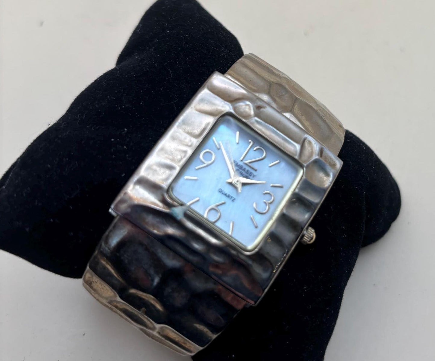 Vintage Embassy by Gruen Quartz Watch Number 231 Cuff Style Hand Hammered Silver Lover Antiques and Vintage