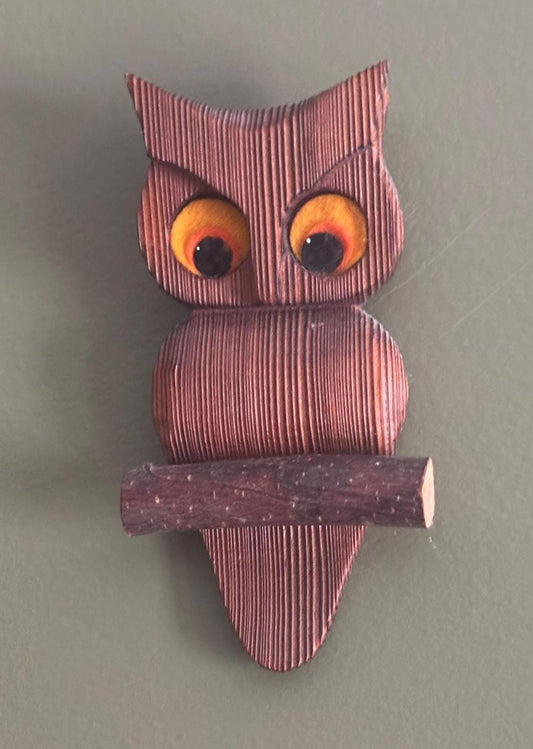 Vintage 1960s Cryptomeria Wood Owl Wall Hanging Mid Century Modern Witco Decor