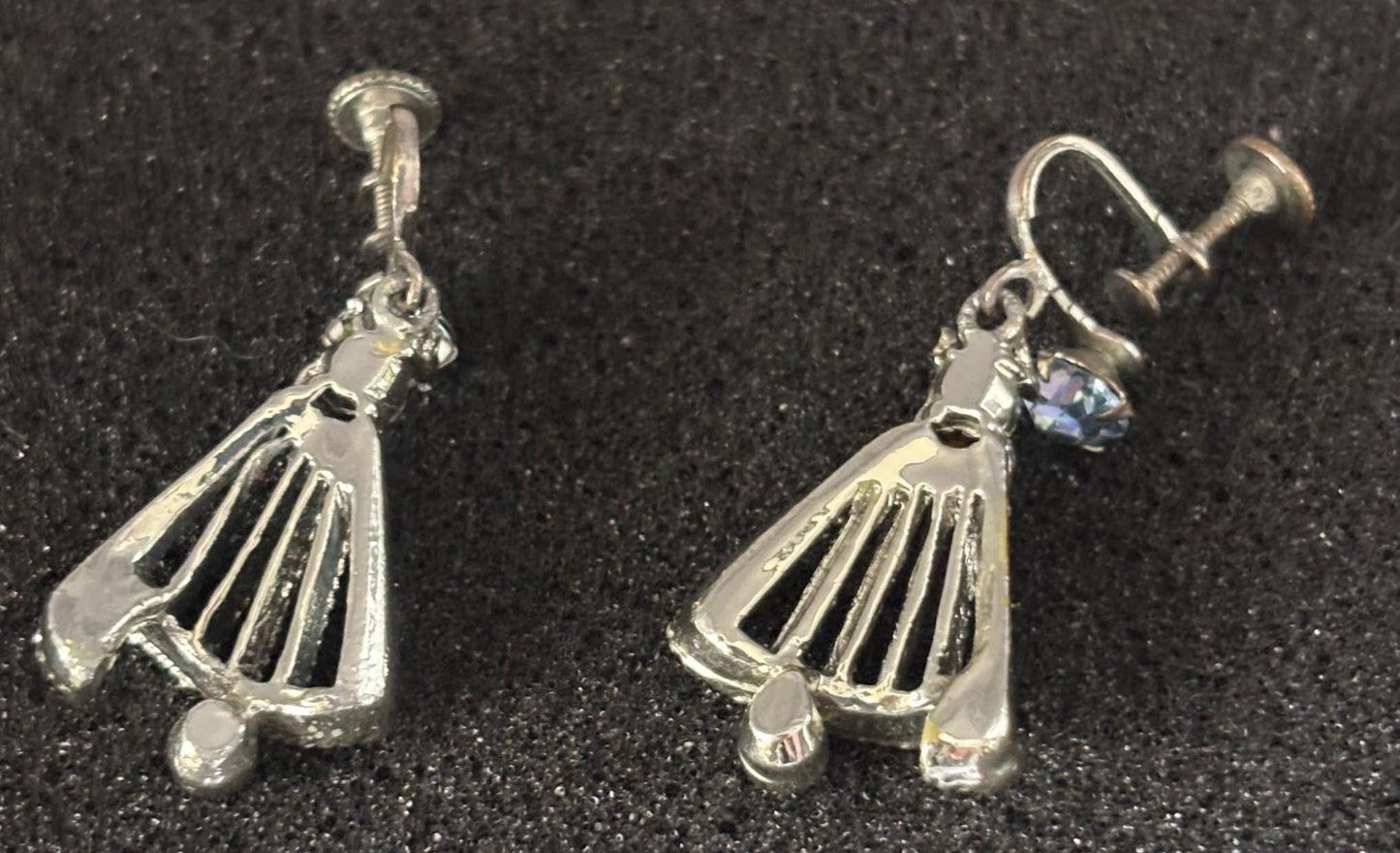 Vintage Silver & Aquamarine Rhinestone Earrings Lover Antiques and Vintage