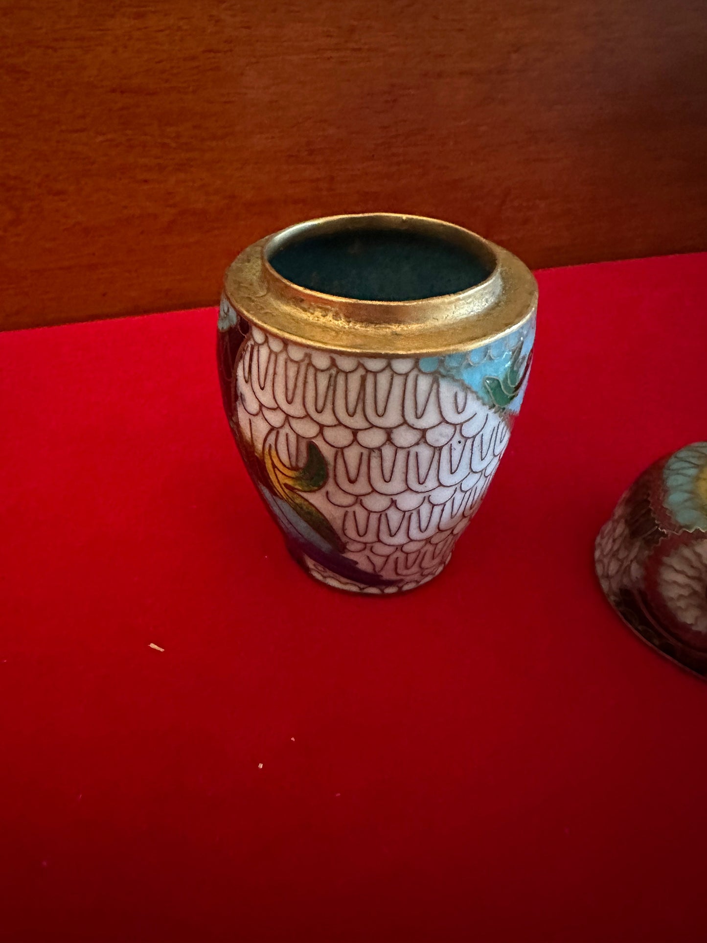 Vintage Cloisonné Enamel Owl Trinket Box with Brass Base