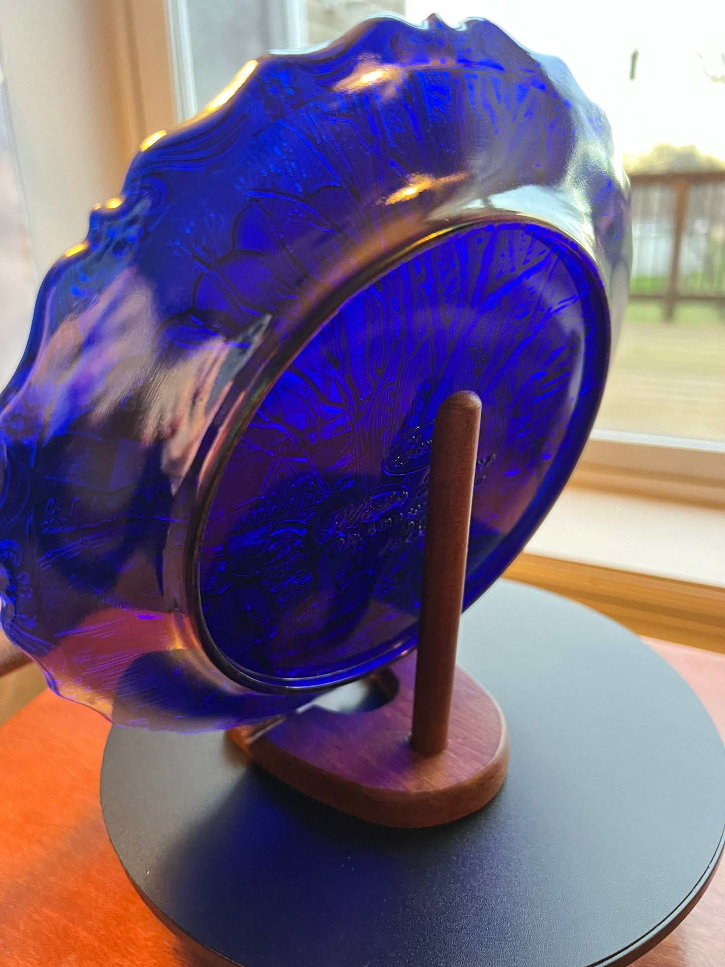 Vintage Fenton Winter Pastime Plate: Carnival Iridescent Purple Blue Glass