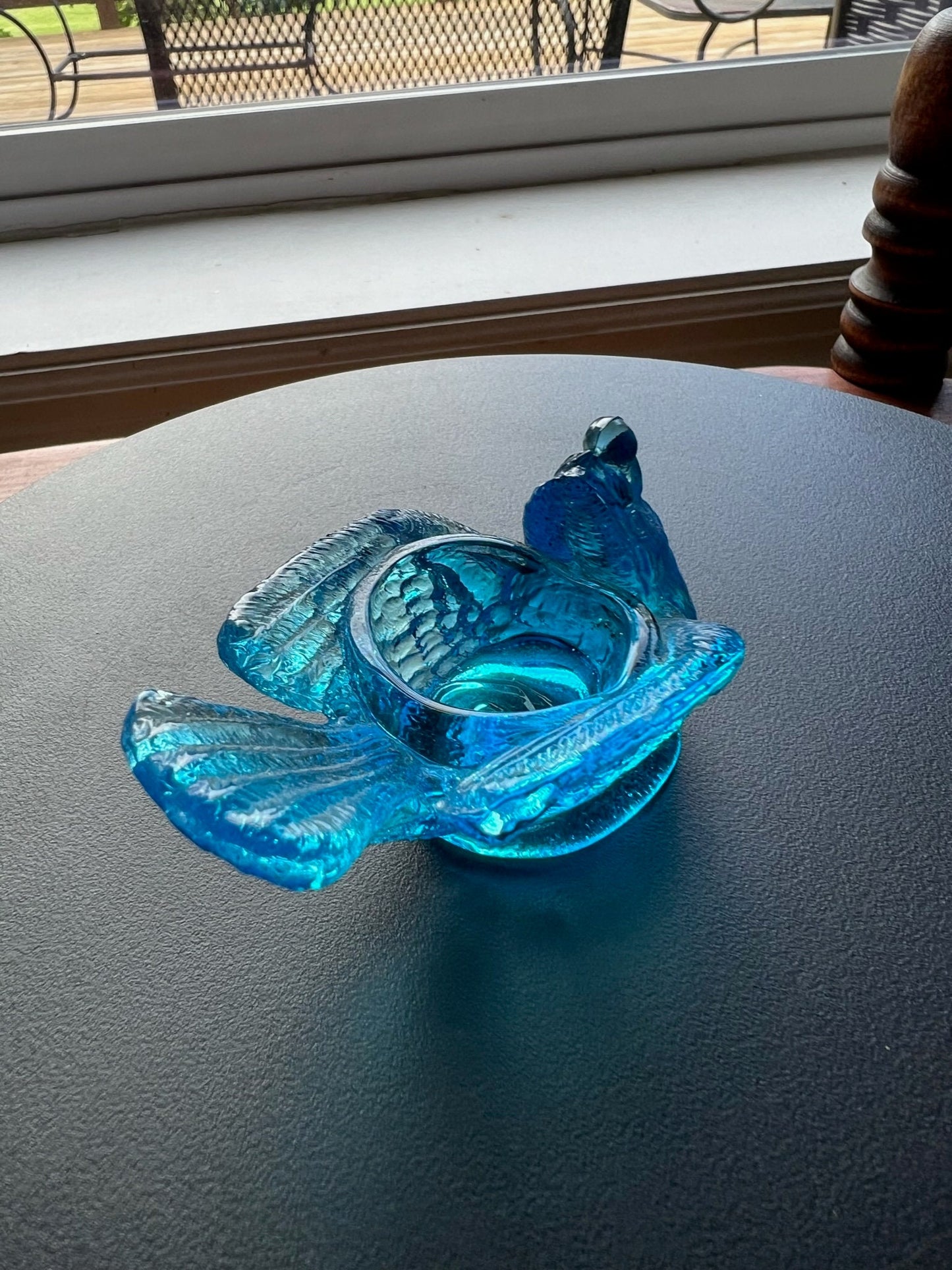 Vintage Blue Degenhart Glass Rooster Salt Cellar Dish