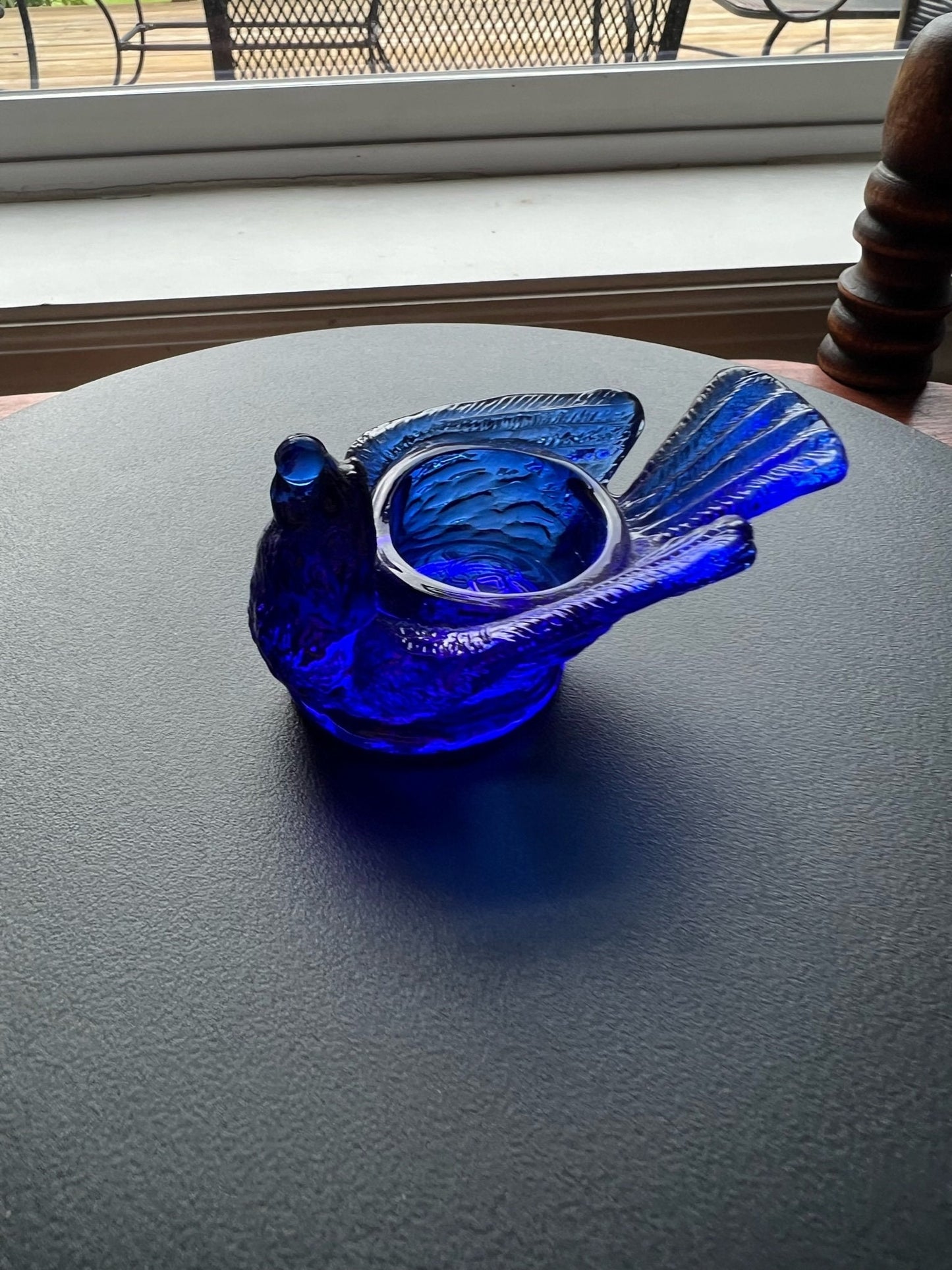 Vintage Cobalt Blue Degenhart Art Glass Rooster Salt Cellar