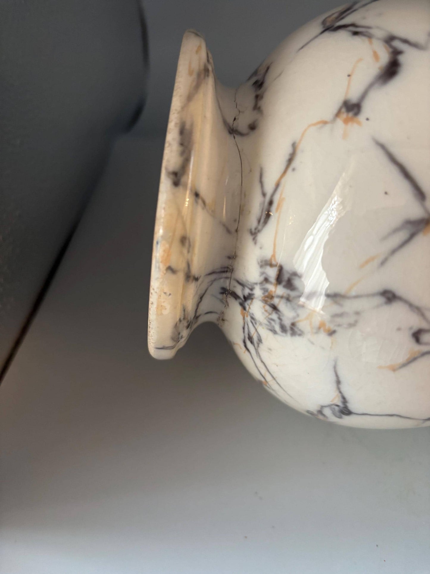 Antique Marble Pitcher No. 876, White Black Veined Decorative Vase