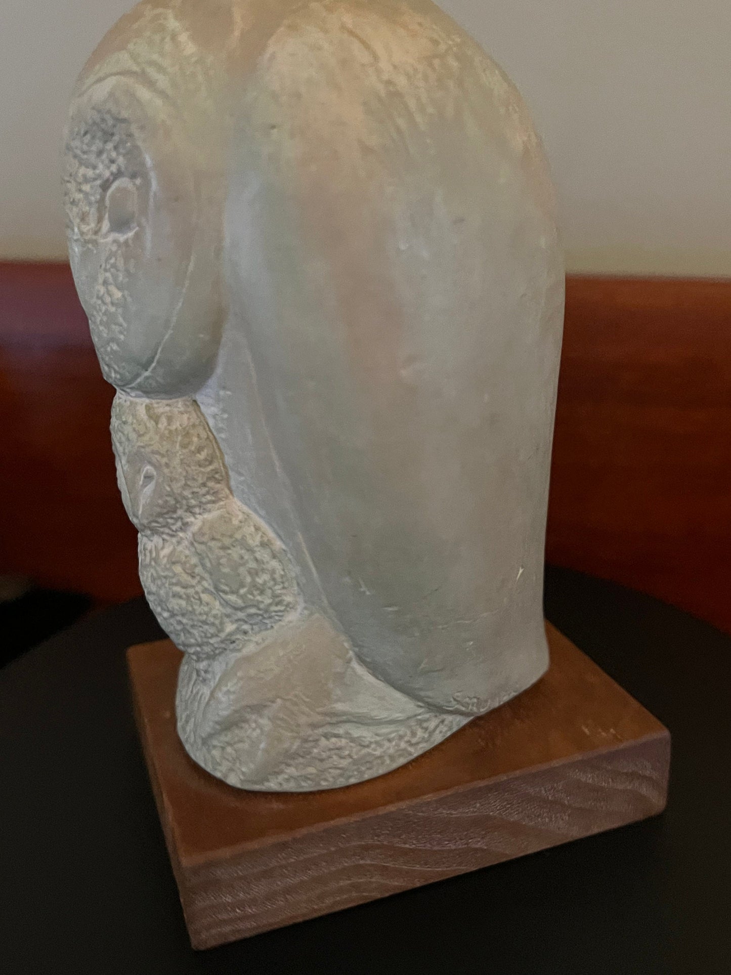 Vintage Grete Schiller Owl and Babies Statue, Alva Museum Replica Owl Figurine with wood base, Vintage