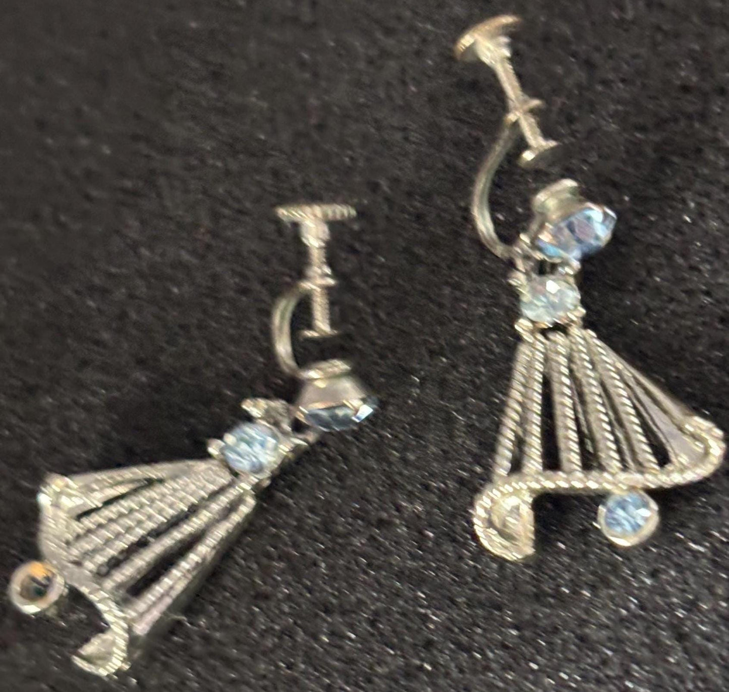 Vintage Silver & Aquamarine Rhinestone Earrings Lover Antiques and Vintage