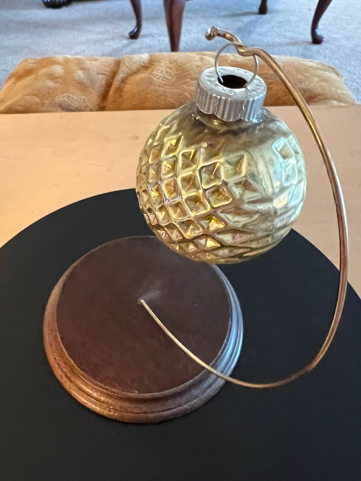 Vintage Shiny Brite Champagne Ornament: Bumpy Golf Ball, 1940s
