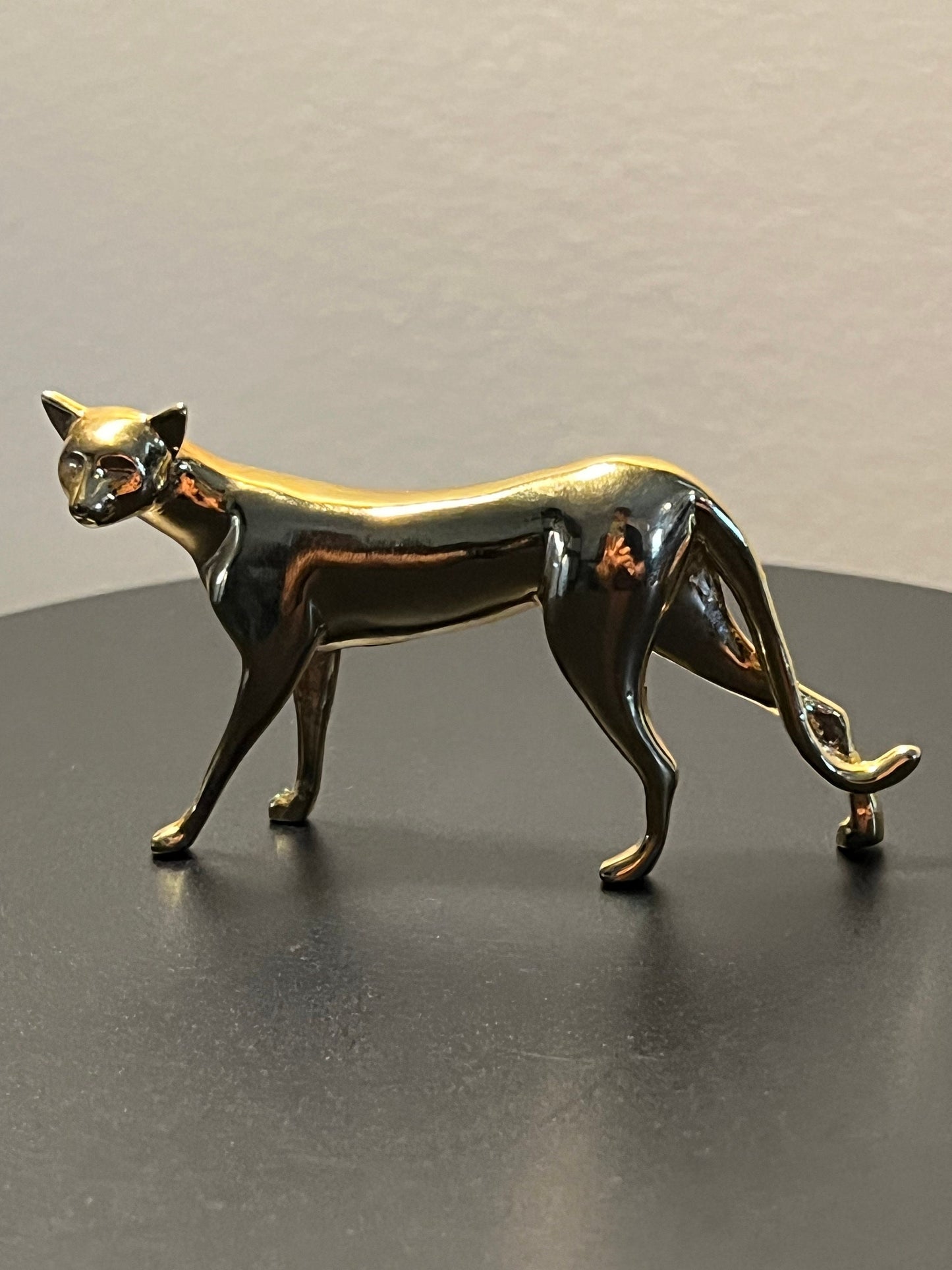 Vintage Polished Brass Cat Figurine - Franklin Mint Faberge Style