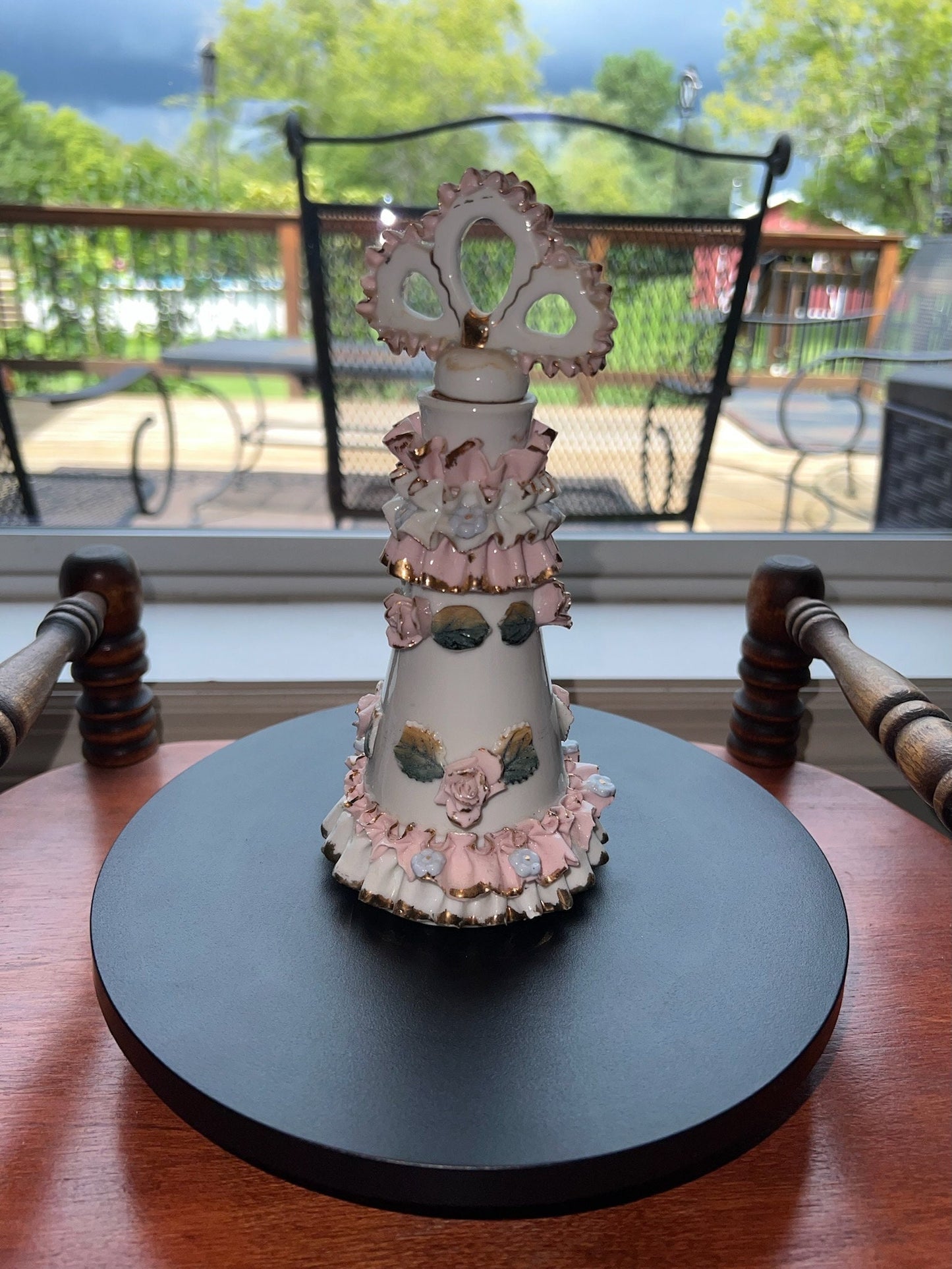Vintage Thames Hand Painted Roses Perfume Bottle Ceramic Frilly Lace Lover Antiques and Vintage